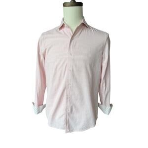 Tasso Elba Textured Red and White Button Shirt w Contrast Cuffs Size S 14-14.5